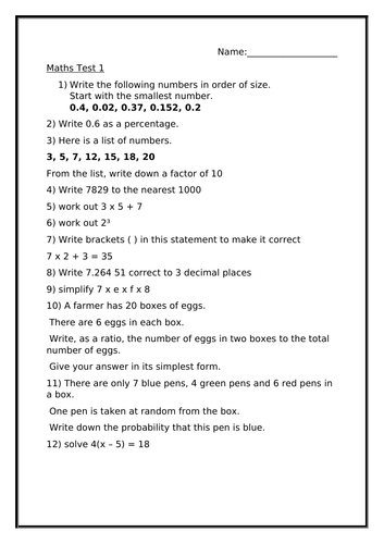 MATHS TEST 1