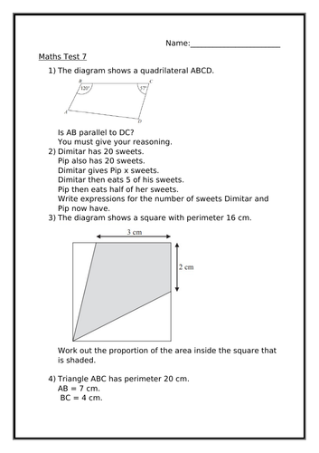 MATHS TEST 7