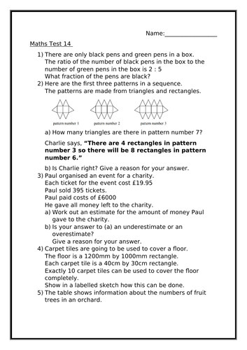 MATHS TEST 14