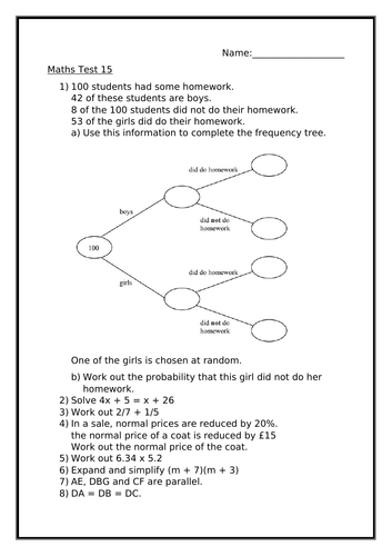 MATHS TEST 15