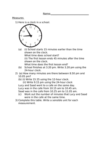 MEASURE WORKSHEET