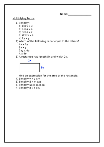 MULTIPYING TERMS WORKSHEET