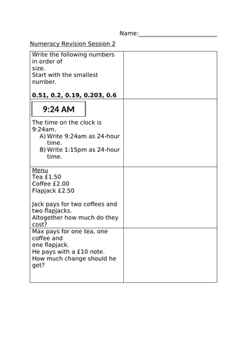 NUMERACY REVISION SESSION 2