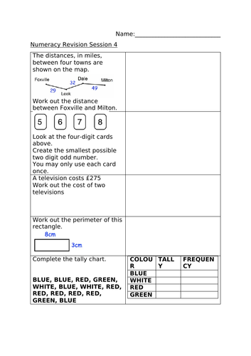 NUMERACY REVISION SESSION 4