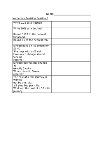 NUMERACY REVISION SESSION 8