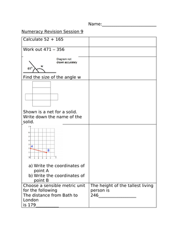 NUMERACY REVISION SESSION 9