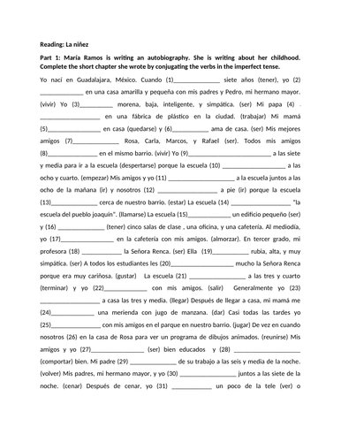 La ninez reading imperfect tense