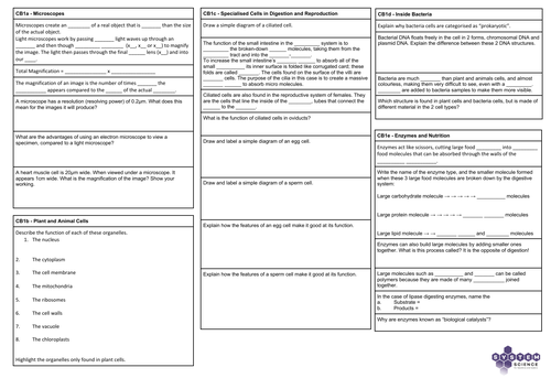 CB1 Revision Mat - CB1a to CB1h for Edexcel Combined Science