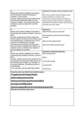 French GCSE future relationships and plans