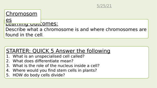 Chromosomes AQA science trilogy Biology GCSE
