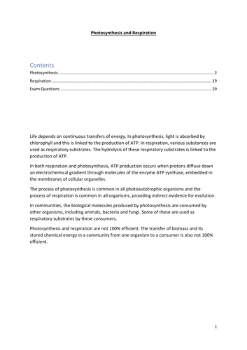 AQA A-Level Biology - Photosynthesis and Respiration Notes