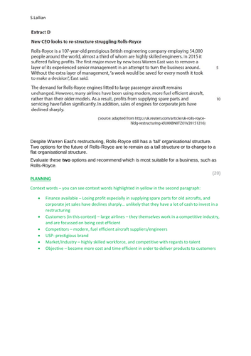 A-Level Business Essay Writing Frame & Model Answer