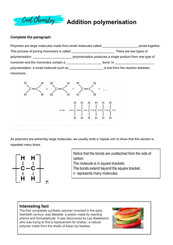 Addition polymerisation worksheet and answer key