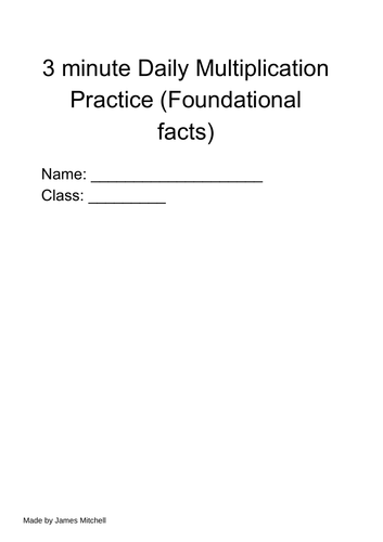 Multiplication fluency booklet (foundational facts)