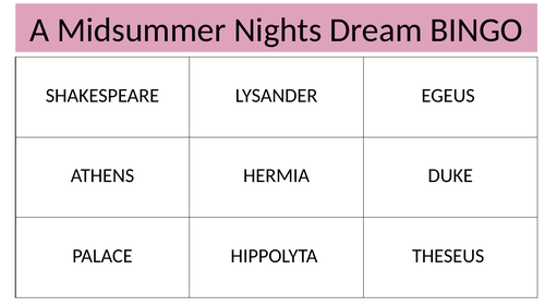 A Midsummer Nights Dream BINGO