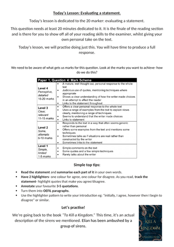 To Kill a Kingdom Evaluation Paper 1 Question 4 AQA
