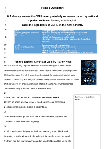 A Monster Calls Evaluation Paper 1 Question 4 AQA