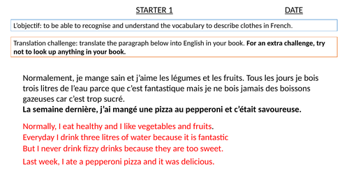 Vocabulary - clothes and colours - Shopping in French - GCSE