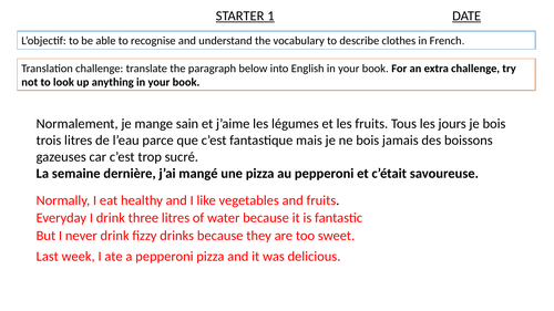 KS3 French: Clothes