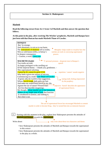 Macbeth Act 1 Scene 3 - exam question with annotations & plan