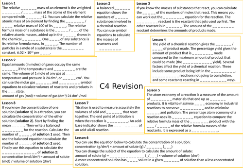 AQA GCSE Chemistry  (9-1) C4 Chemical calculations - Gap fill mind map for revision