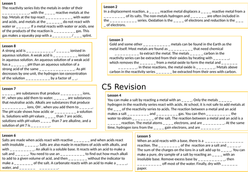 AQA GCSE Chemistry  (9-1) C5 Chemical changes - Gap fill mind map for revision