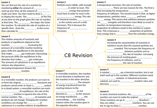 AQA GCSE Chemistry  (9-1) C8 Rates and equilibrium - Gap fill mind map for revision
