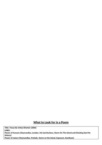 What to look for in a poem - Tissue
