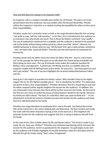 How and why does Eric change In An Inspector Calls?