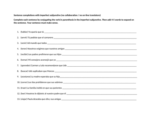 Imperfect subjunctive sentence completions