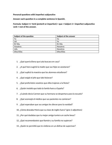 Imperfect subjunctive personal questions