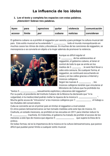 (Worksheet) Y12 Influencia de los idolos - reggaeton