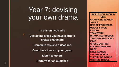 year  7 devising unit READY TO TEACH ( and free home learning menus for whole year - can be edited)