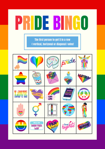 Pride Month Fun Bingo Game X6 A4 Sheets - LGBT