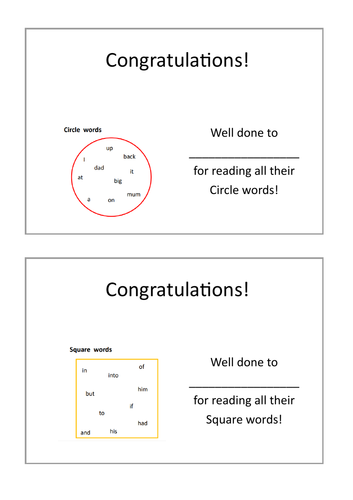 100 high frequency words on shapes 