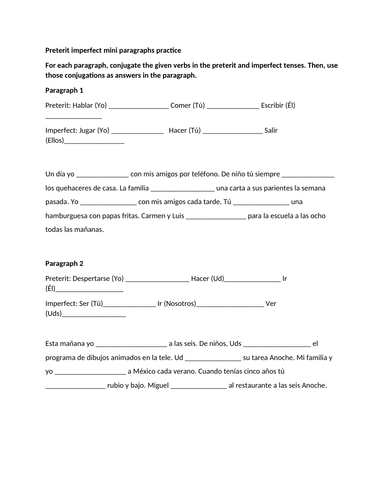 Preterit imperfect mini paragraphs