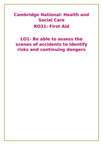 Health and Social Care: RO31 First Aid