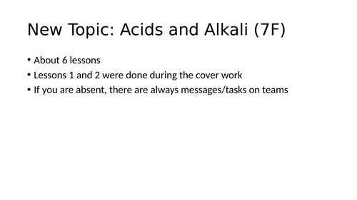 Year 7 Acids and Alkali lessons (7F Exploring Science)