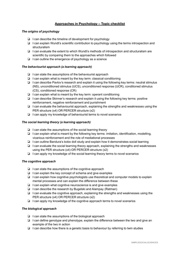 Approaches learning checklist