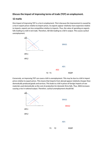 Impact of improving terms of trade (TOT) on employment (12 marks) - Edexcel A-level Economics