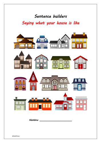 Sentence builder: where I live, House. Talking about my house