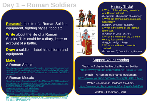 KS3 Daily/ Weekly Homework Tasks - Romans, Tudors, WW1, WW2, Civil Rights etc - Random activities