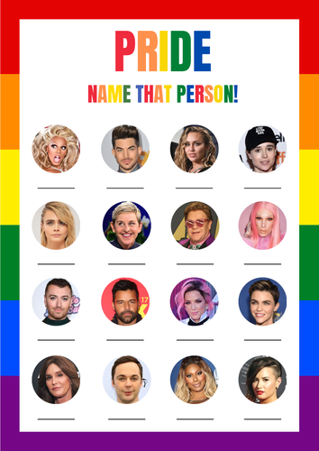 Pride Month LGBT Picture Reveal Quiz - 20 Questions Group Points Game.  Secondar