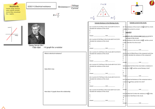 Electrical resistance equation R=V/I