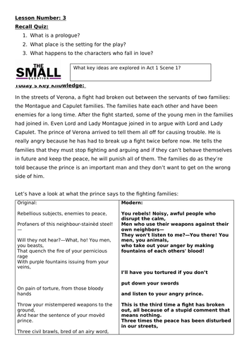 Low ability / SEN Romeo and Juliet sample lesson
