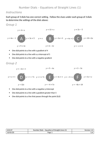 Dials - Equation of a Straight Line