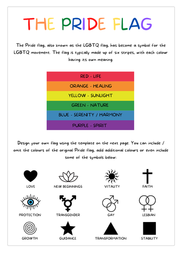 Pride Month: Design a LGBTQ Flag Worksheet Colours & Symbols