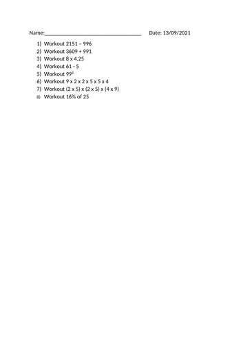 MATHS REVISION WORKSHEET - 13TH SEPTEMBER 2021