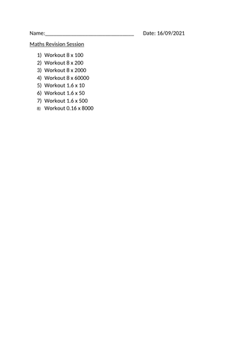 MATHS REVISION WORKSHEET - 16TH SEPTEMBER 2021