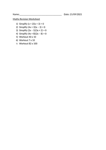 MATHS REVISION WORKSHEET - 21